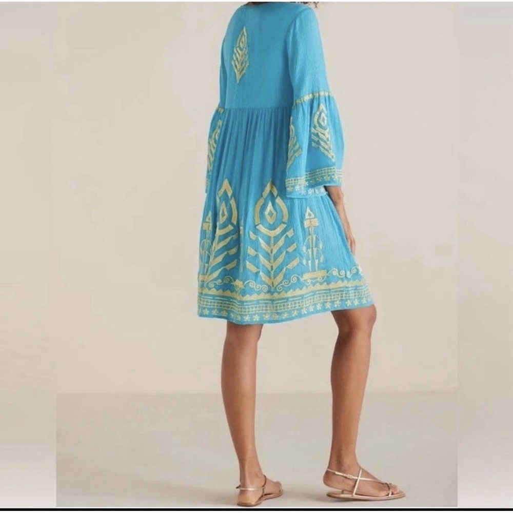 Soft Surroundings Zaneta turquoise blue gold embroidered dress SIZE PL - Picture 2 of 11